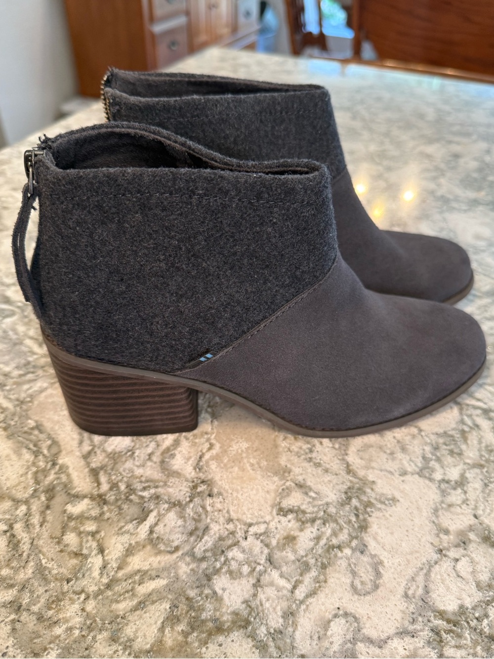 Women's Gray Suede & Wool Ankle Bootie